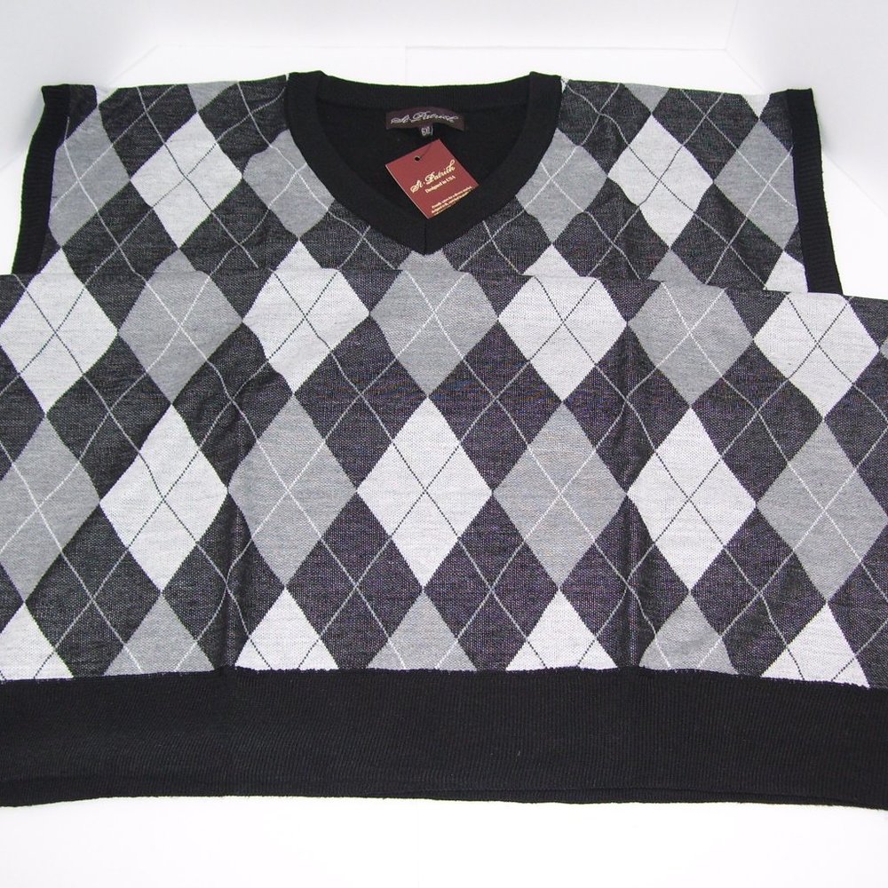 3X St. Patrick V-Neck Black Argyle Sweater Vest 3XL - Picture 5 of 7